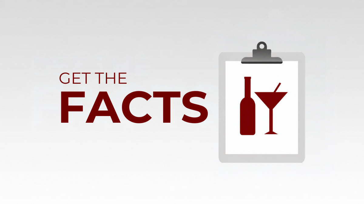Get the facts. Clipboard with alcoholic beverages.