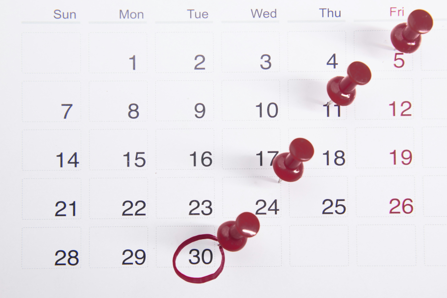Calendar with 30th day circled in red