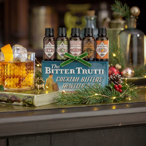 The Bitter Truth Travelers Set featuring a selection of assorted miniature cocktail bitters.