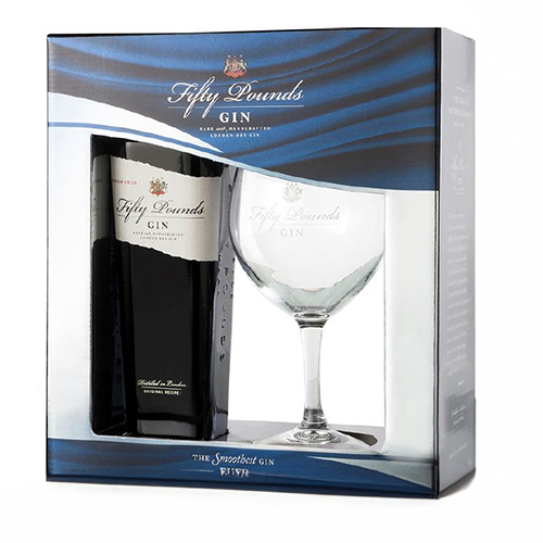 Fifty Pounds Gin gift box with glass