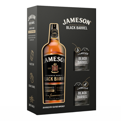 Jameson Black Barrel Gift set with two tumbler glasses