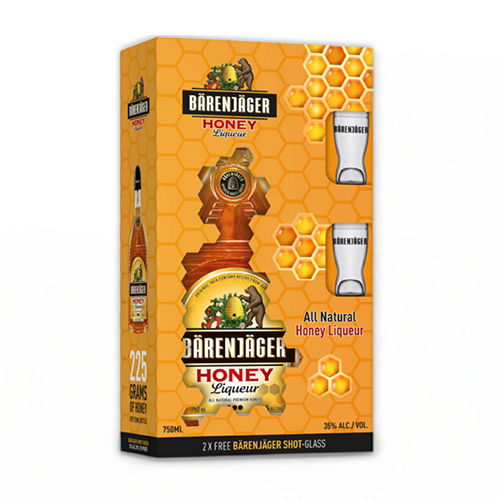 Barenjager Honey Liqueur set with 2 glasses
