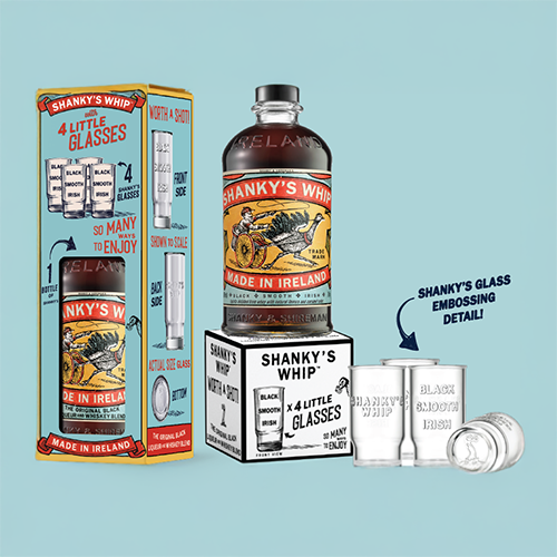 Shanky's Whip Gift set with two embossed glasses