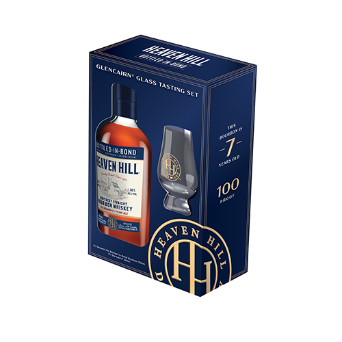 Heaven Hill Bourbon Whiskey gift sit with glass