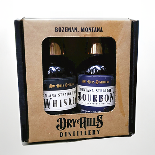 Dry Hills Gift Set with Montana straight Whiskey and Montana straight bourbon with copper shotglass