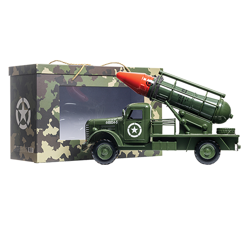 Peacekeeper American Bourbon whiskey in missile truck decanter and camouflage box