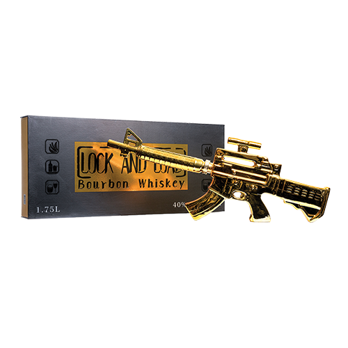 Lock and Load Bourbon whiskey in carbine shaped bottle