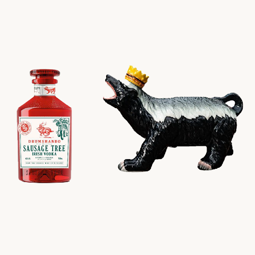 Drumshanbo Sausage Tree Pure Irish Vodka with ceramic Honey badger with crown