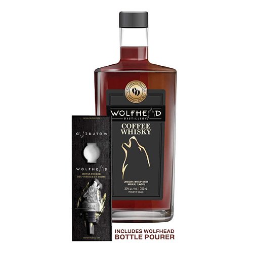 Wolfhead Distillery Coffee Whiskey with Metal Wolf-head bottle pourer
