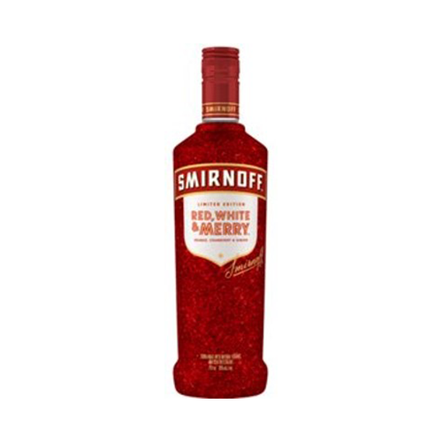 Smirnoff Red, White, and Merry Flavored Vodka in 750ml red bottle.