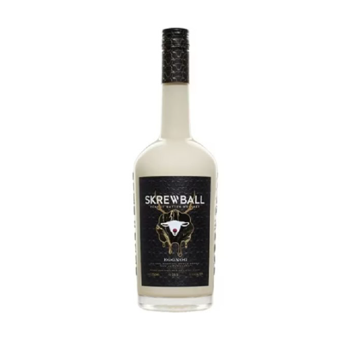 Skrewball Peanut Butter Whiskey Eggnog bottle.